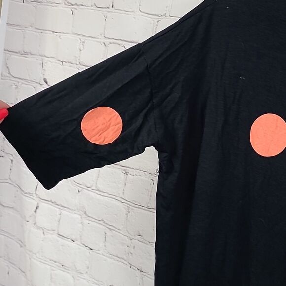 LuLaRoe IRMA Tee Orange Polka Dot High Low Tunic T-Shirt Short Sleeve Knit Top - Picture 4 of 7